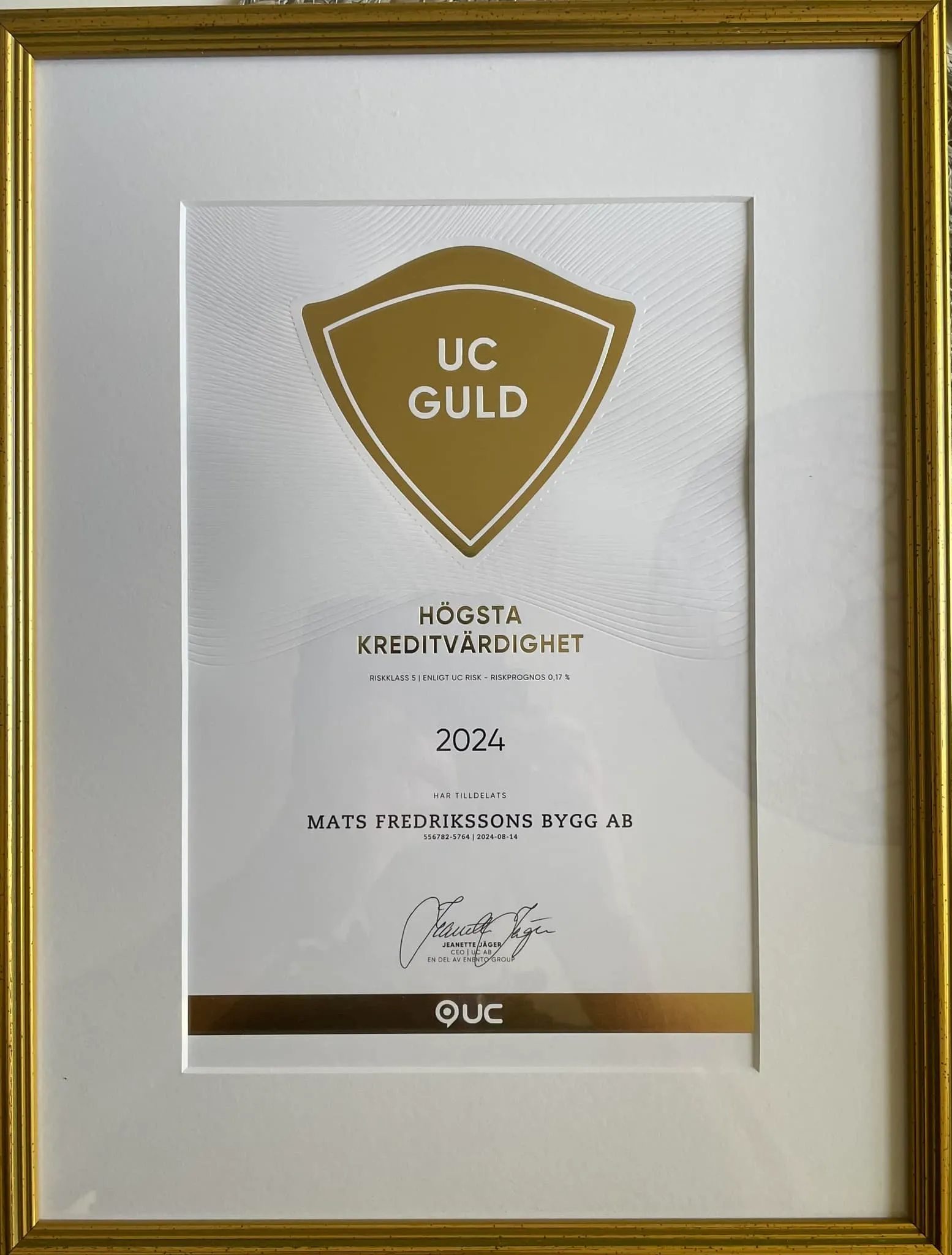 UC Guld 2024, högsta kreditvärdighet, diplom